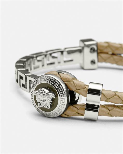 versace greek ring braided leather bracelet|Versace greca braided bracelet.